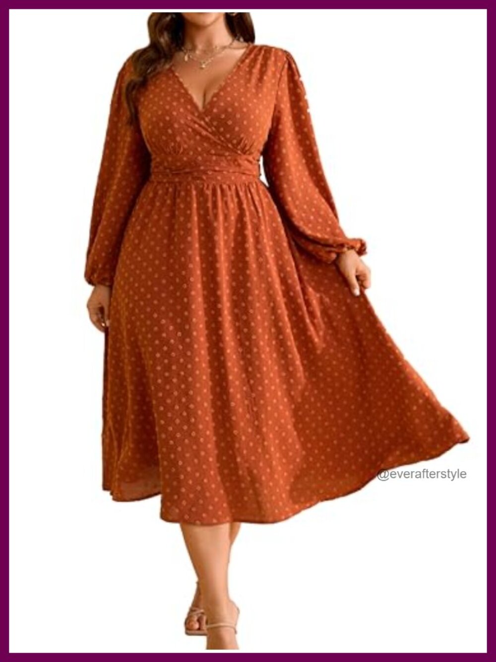 Women's Swiss Dot V-Neck Long Sleeve Fall Wedding Guest Dress